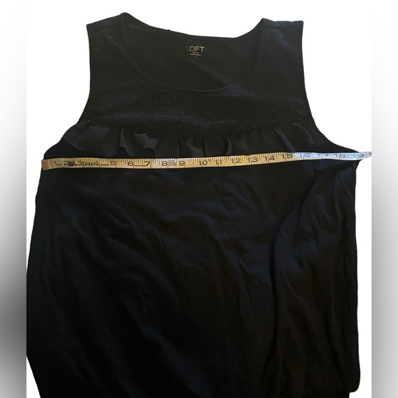 Black ruffle sheer neckline LOFT sleeveless blouse - Picture 2 of 5